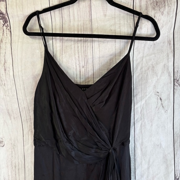 Anthropologie Giverny Midi Slip Satin Elegant Black Wrap Dress 12 - Picture 4 of 9